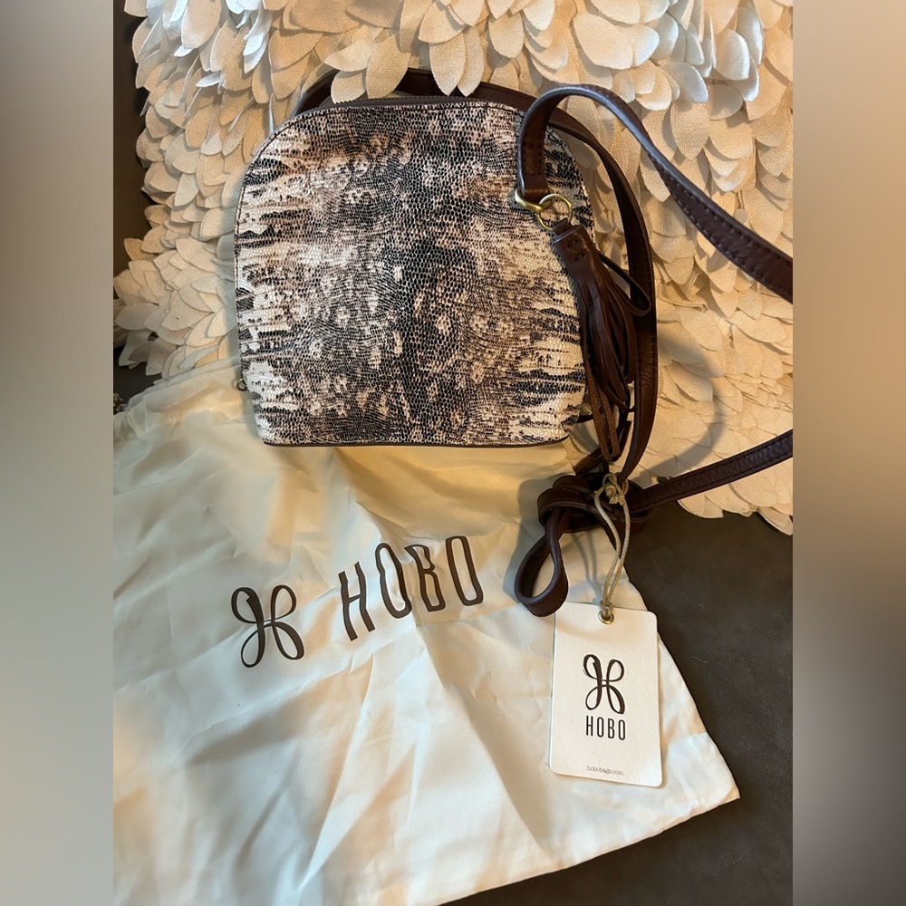 Brand new leather Hobo brand crossbody purse! Brown and tan snakeskin print.